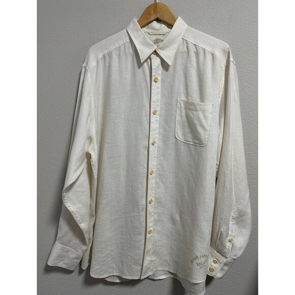 Tommy Bahama Men's Button Shirt 100% Linen Relax Long Sleeve Cream Large - Picture 1 of 5